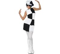 Smiffys 60s Party Girl Costume, Black & White (Size S)