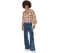 Smiffys 70s Deluxe Flared Trousers, Mens, Blue (Size M)