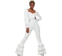 SMIFFYS Costume glam anni '70 deluxe, Bianco, Tuta a balze