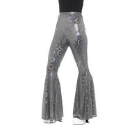 Smiffys 70s Disco Flared Trousers, Ladies, Silver (Size S-M)