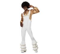 SMIFFYS Costume glam anni '70, Bianco, Camicia e salopette Halloween