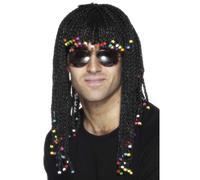 Smiffys 80s Intrecciato & Perline Costume Parrucca Trecce Stevie Wonder Nero New