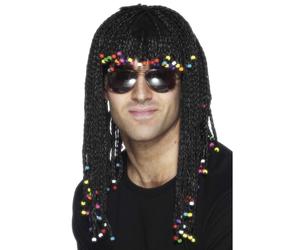 Smiffys 80s Intrecciato & Perline Costume Parrucca Trecce Stevie Wonder Nero New