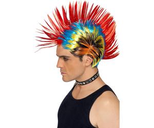 Smiffys 80s Street Punk Wig, Mohawk, Multi-Coloured