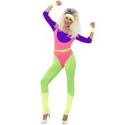 Smiffys 80s Work Out Costume, with Jumpsuit, Neon (Size XS)
