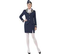 SMIFFYS Costume hostess blu con giacca, gonna, foulard e cappello