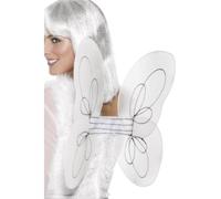 SMIFFYS Ali da angelo con brillantini, bianco e argento, 50x30cm/20x12in Halloween, Carnevale