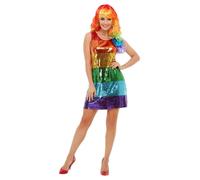 Donna Pride Brillantini Arcobaleno Strass Abito Festival Multicolore Disco Rave