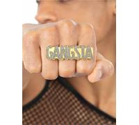 Smiffys Anello Gangsta anni '90, accessorio per travestimento per adulti, anello dorato con strass, ideale per rapper hip hop anni '90, feste di ritorno al passato, festival e costumi in maschera
