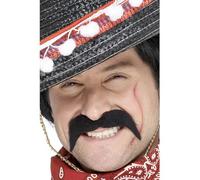 Accessorio Da Costume Nuovo Per Uomo Messicano Tash Nero Bandito Con Baffi