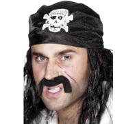 Smiffys Bandana da pirata, Nero, con teschio e ossa inrociate