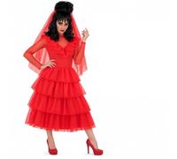 Smiffys Beetlejuice Lydia - Costume da sposa e parrucca, taglie S-L | Costume ufficiale Lydia Bride con abito rosso in tulle a più livelli, velo abbinato e parrucca nera per un look da sposa