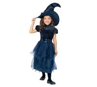 SMIFFYS Costume strega di mezzanotte deluxe, blu, con abito, cintura, spilla stampa 3D lenticolare e cappello Halloween