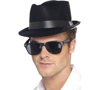 Da Uomo Adulto Cappello Fedora Plastica Nera di Feltro Blues Brothers Costume
