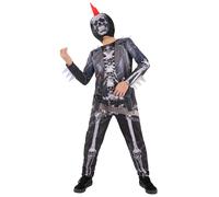 Smiffys Boys Punk Skeleton Costume with Spiked Skull Print All In One and Hooded