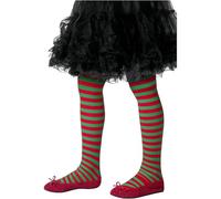 Ragazze Rosso Verde Righe Collant Costume Elfo Accessorio Natale Festa Bambini