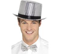 SMIFFYS Cappello a cilindro con paillettes, argento, con bordo interno elastico