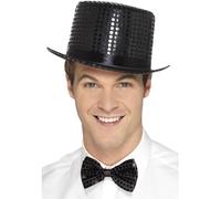 SMIFFYS Cappello a cilindro con paillettes, nero, con bordo interno elastico Halloween
