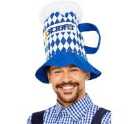 Smiffys Cappello da birra a scacchi dell'festa della birra, Blu e bianco, Maniglia Halloween