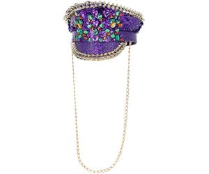 Smiffys Cappello da capitano Fever deluxe borchiato con paillettes, viola, con catena