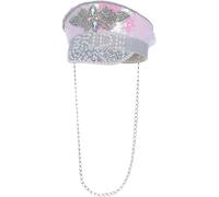 Smiffys Cappello da capitano Fever deluxe con paillettes e perle da sposa, bianco, con catena