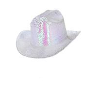 Smiffys Cappello da cowgirl Fever deluxe con paillettes, bianco iridescente
