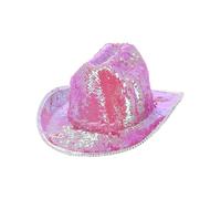 Smiffys Cappello da cowgirl Fever deluxe con paillettes, rosa iridescente