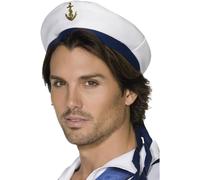 SMIFFYS Cappello da marinaio, bianco, con fascia blu e ancora dorata Halloween