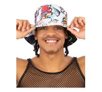 Smiffys Cappello da pescatore con graffiti anni '90, travestimento anni '90, cappelli per travestimento