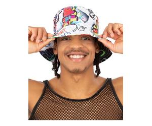 Smiffys Cappello da pescatore con graffiti anni '90, travestimento anni '90, cappelli per travestimento