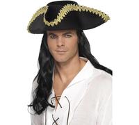 Pirata Cappello Adulti Pirati Accessorio Vestito Nero Tricon Cappello