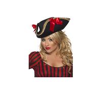 Donna Pirata Cappello Costume Tessuto Pirata Nero/Rosso Da Smiffys