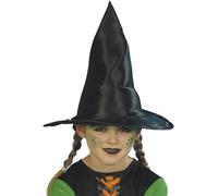 Bambini Strega Cappello Nero Tessuto Lucido Halloween Accessorio Vestito 3cm