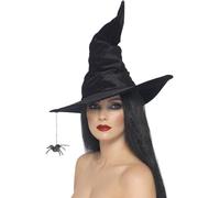 Per Adulto Cappello da Strega Velluto Nero Ragno Accessorio Costume di Halloween