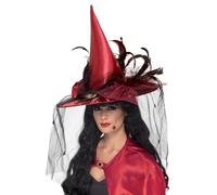 Cappello da Strega Rosso Streghe Cappello Donna Deluxe Halloween Costume