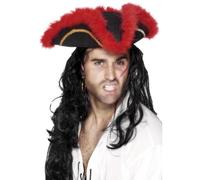 UOMO Pirata Nero Tricorno Cappello Jack Sparrow Costume Cervo Capitan Uncino Fun