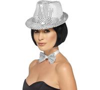 SMIFFYS Cappello Trilby con paillettes, Argento Halloween, Carnevale