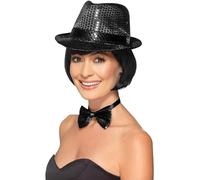 Smiffys Cappello Trilby con paillettes, Nero