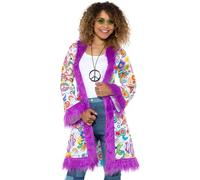 SMIFFYS Cappotto hippie trendy anni 60, Multicolore, con orlo in pelliccia Halloween