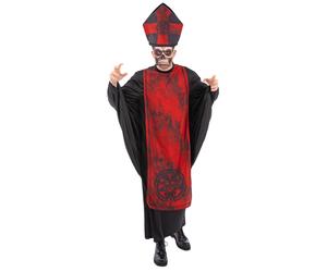 Smiffys Cardinal Sin Costume for Men with Red Robe Hat and Skull Mask Halloween