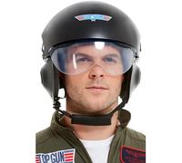 Smiffys Casco Top Gun deluxe, Nero, con visiera regolabile e sottogola Halloween