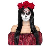 Donne Ragazze Giorno Dei Morti Rosso Rosa Fascia Copricapo Fiori Halloween Hat