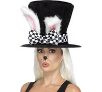 SMIFFYS Cilindro Leprotto Marzolino Tea Party, bianco e nero, con orecchie da coniglio attaccate Halloween