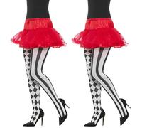SMIFFYS Collant Arlecchino, bianchi e neri Halloween, Carnevale (Confezione da 2)