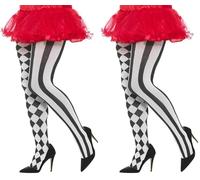 SMIFFYS Collant Arlecchino taglia Plus, bianchi e neri Halloween, Carnevale (Confezione da 2)
