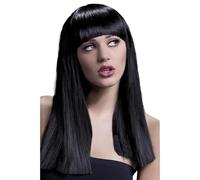 Smiffys Collezione Fever Parrucca Alexia, nero, Taglio scalato lungo, con frangetta, 48cm / 19in Halloween