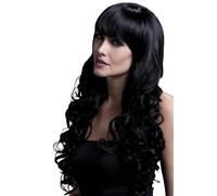 Smiffys Collezione Fever Parrucca Isabelle, nero, lunga ricci morbidi con frangetta, 66cm / 26in Halloween