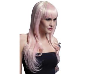 Smiffys Collezione Fever Parrucca Sienna, biondo candy, lunga sfilzata con frangetta, 66cm / 26in Halloween