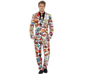 Smiffys Comic Strip Suit, Red & White (Size XL)