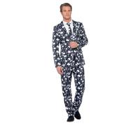 Smiffys Completo Scheletro, bianco e nero, con giacca, pantaloni e cravatta Halloween
